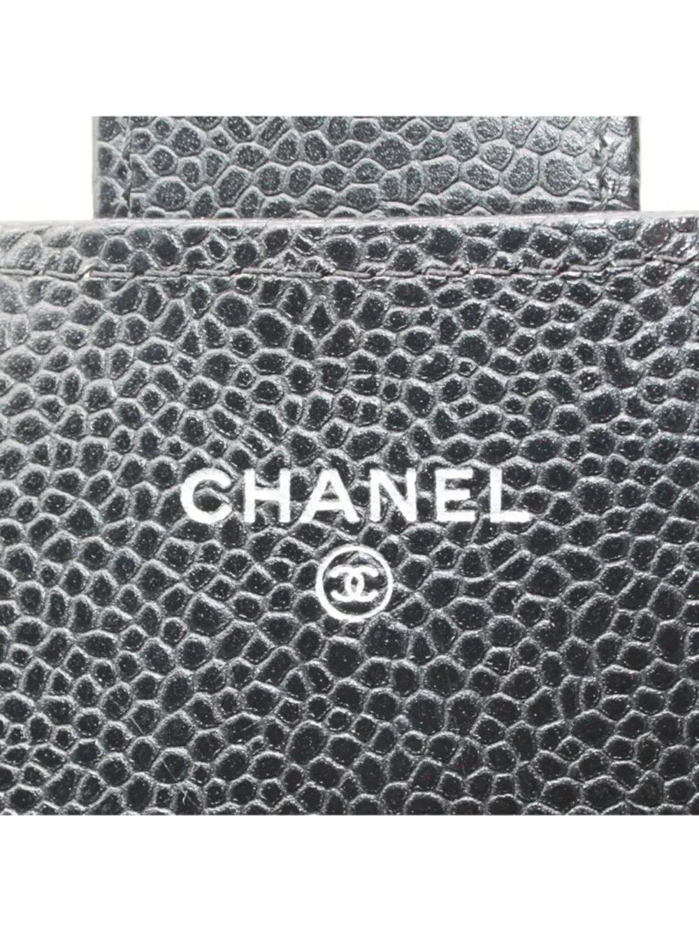 Chanel Wallet Quilted Caviar Leather Black Silver